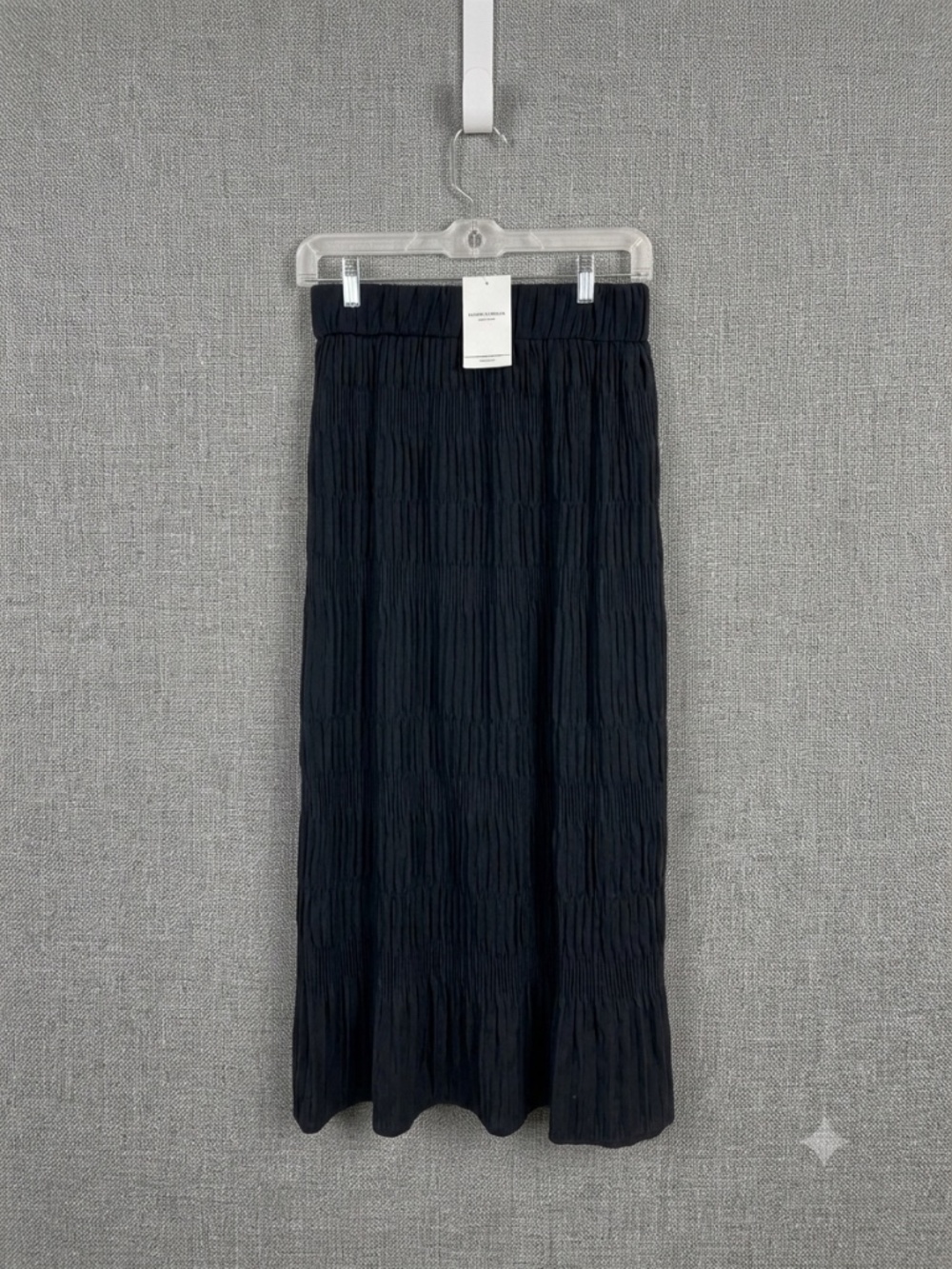 NWT Japanese Brand Black Pleated Shirring Maxi Skirt Elastic Waist Tiered Textur